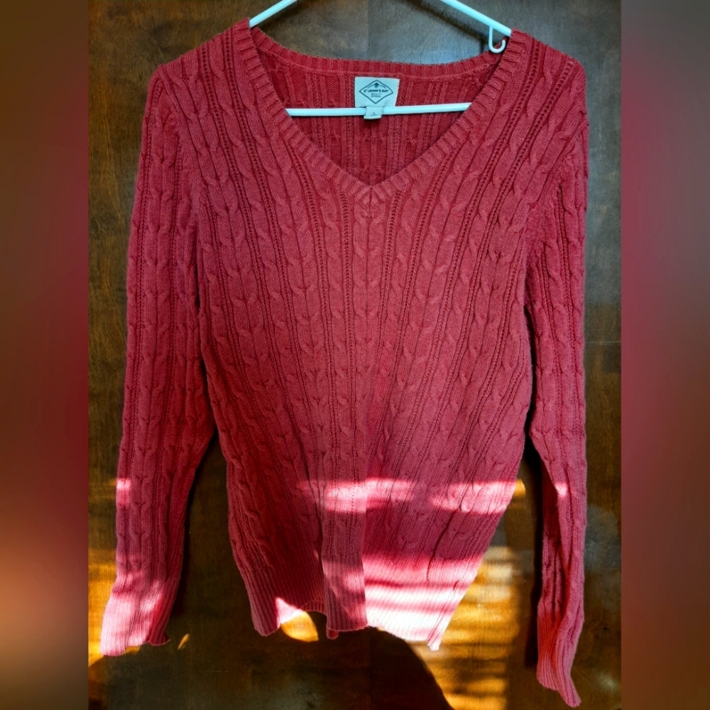 Rose Pink Cable-Knit V-Neck Sweater